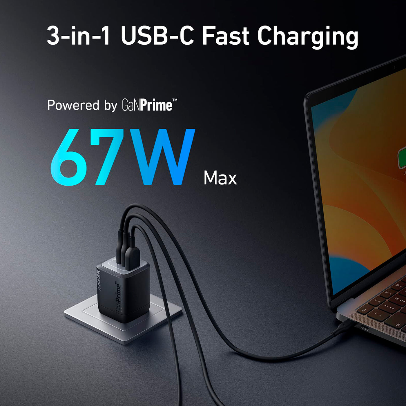 Cargador de Pared Anker Prime 67W GaN (3 Puertos) - Achorao