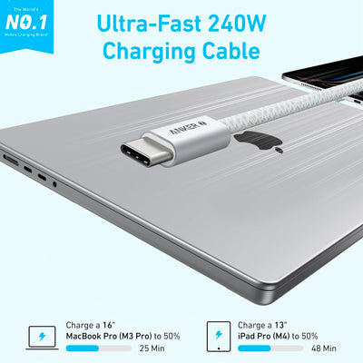 Cable USB-C A USB-C Anker Zolo 240W, Trenzado 1m blanco - Achorao