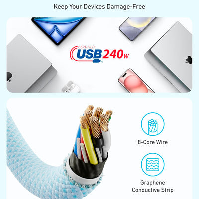 Cable USB-C A USB-C Anker Zolo 240W, Trenzado 1m blanco - Achorao