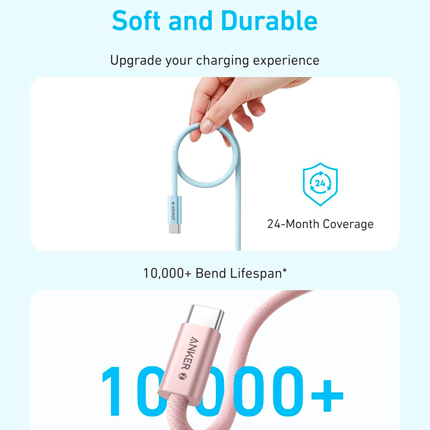 Cable USB-C A USB-C Anker Zolo 240W, Trenzado 1m blanco - Achorao