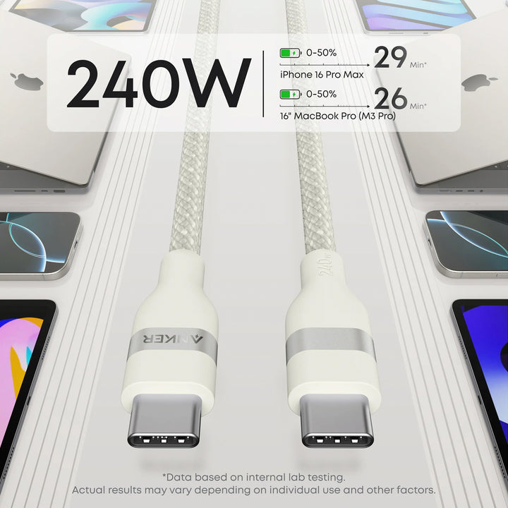 Cable de carga rápida Anker usb C a usb C 6FT(1.8m), 240W, Upcycled Braided