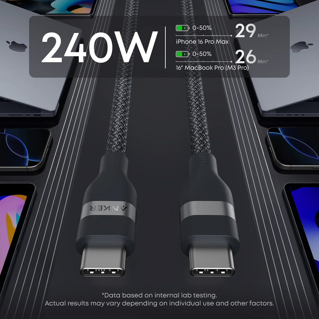 Cable de carga rápida Anker usb C a usb C 6FT(1.8m), 240W, Upcycled Braided