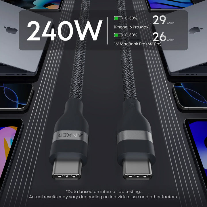 Cable de carga rápida Anker usb C a usb C 6FT(1.8m), 240W, Upcycled Braided