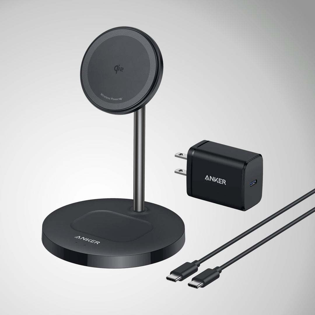 Estación de carga inalámbrica Anker MagGo Wireless Charger 2 en 1 con adaptador y cable, color Black