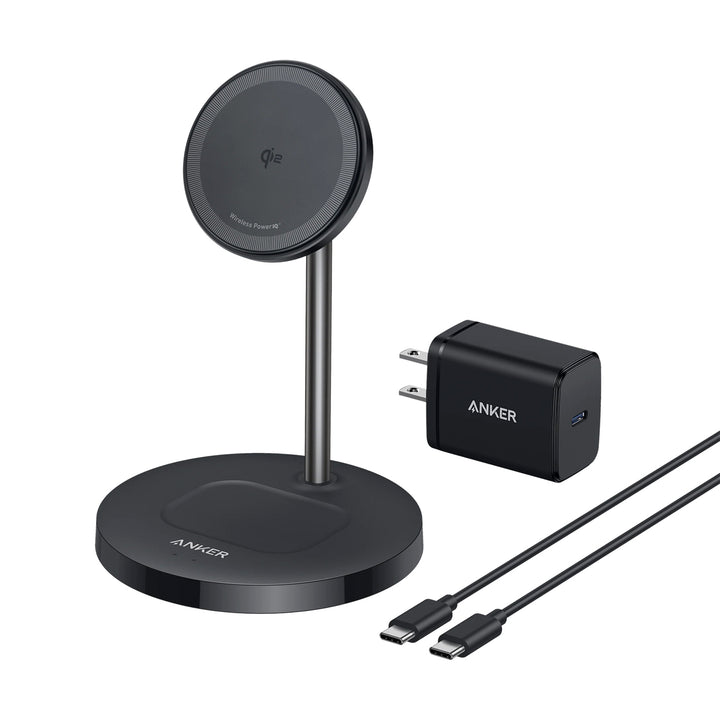 Estación de carga inalámbrica Anker MagGo Wireless Charger 2 en 1 con adaptador y cable, color Black