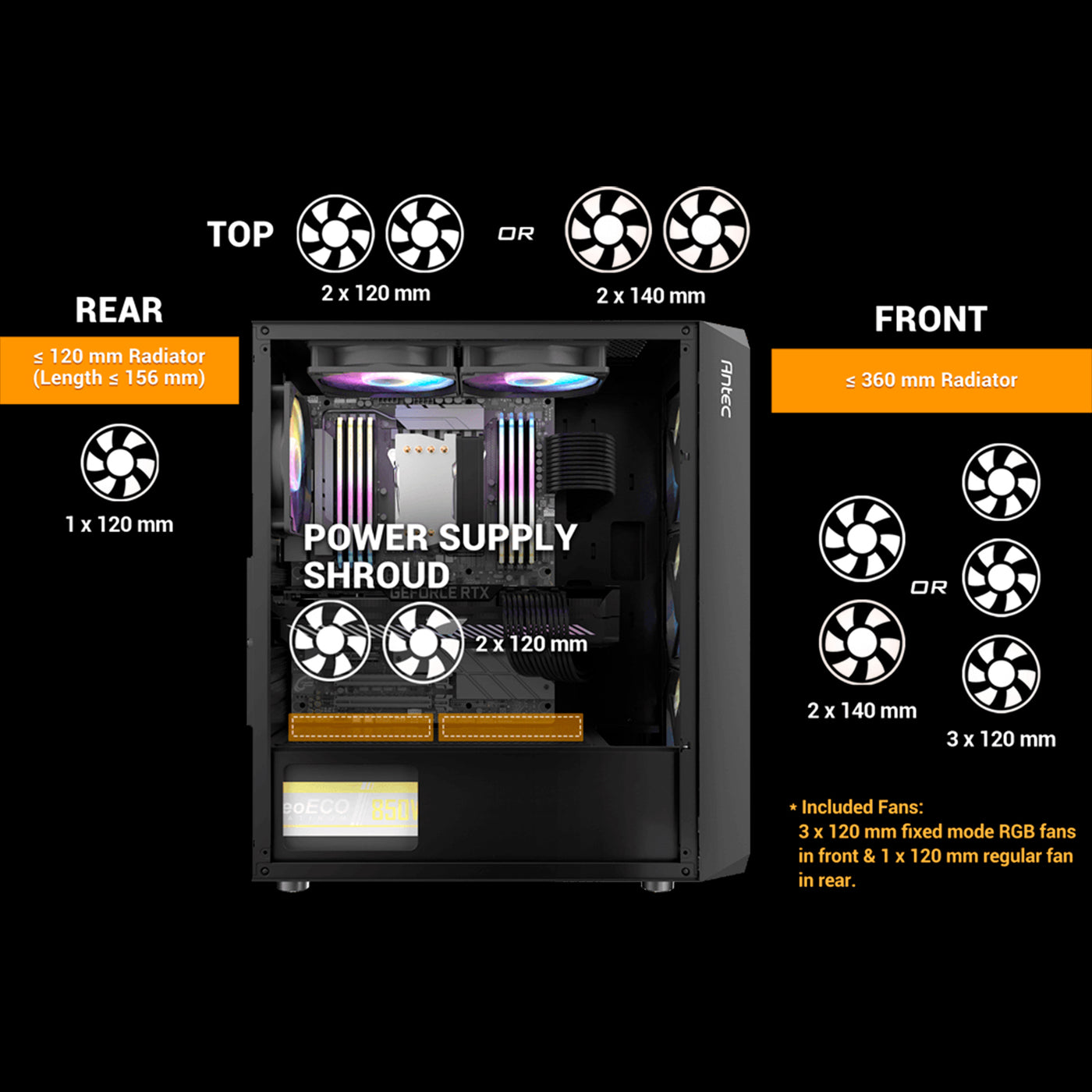 Case Antec NX292 Incluye 4 ventiladores ARGB - Achorao