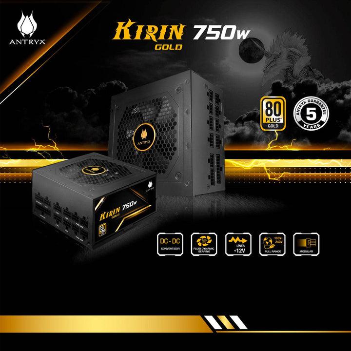 Fuente de poder ANTRYX 750W KIRIN GOLD, 80 PLUS GOLD, MODULAR (GPX750S) - Achorao