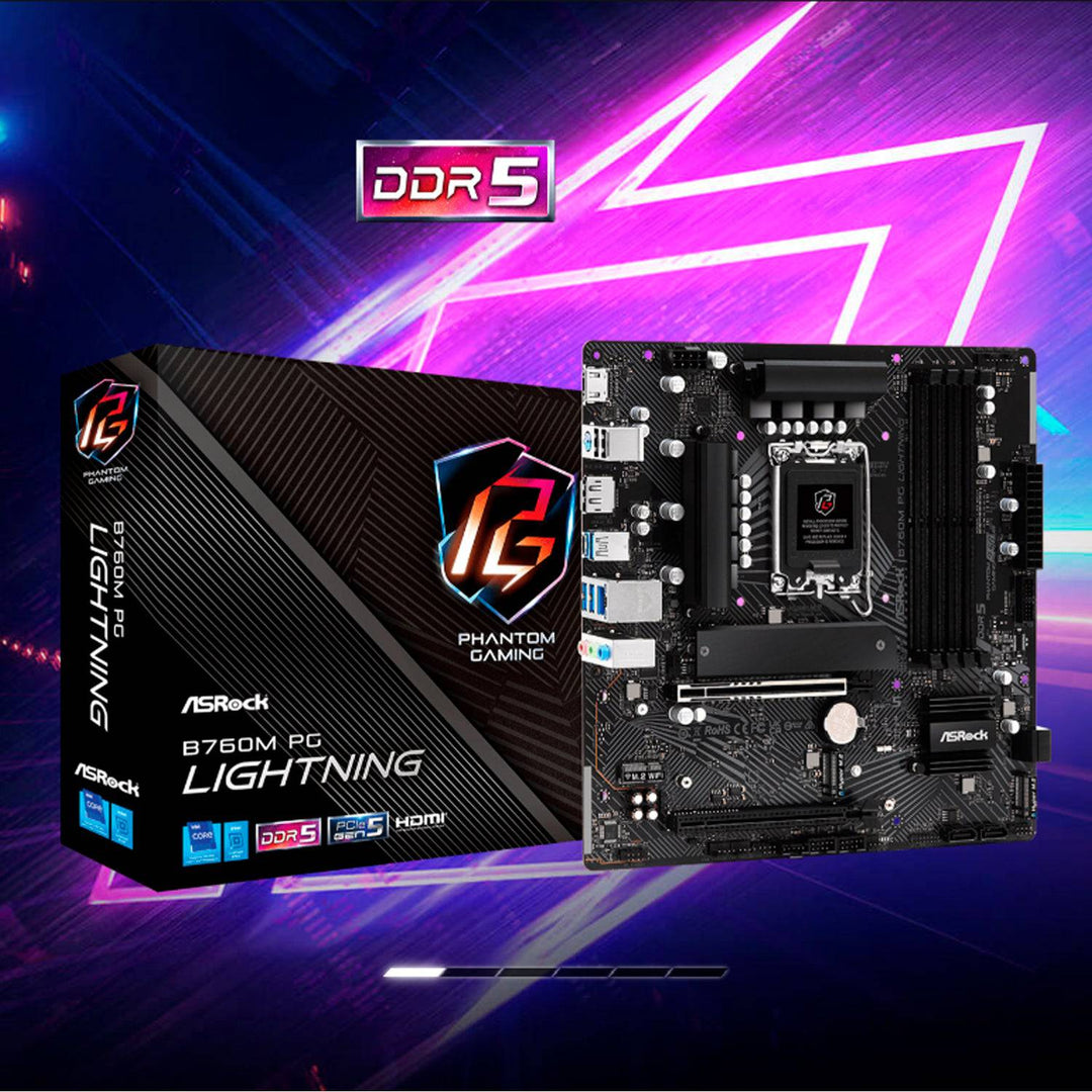 Motherboard ASROCK B760M PG LIGHTNING, LGA 1700, DDR5 7200MHz (OC), M.2(PCIe Gen4x4), PCIE 5.0 . - Achorao