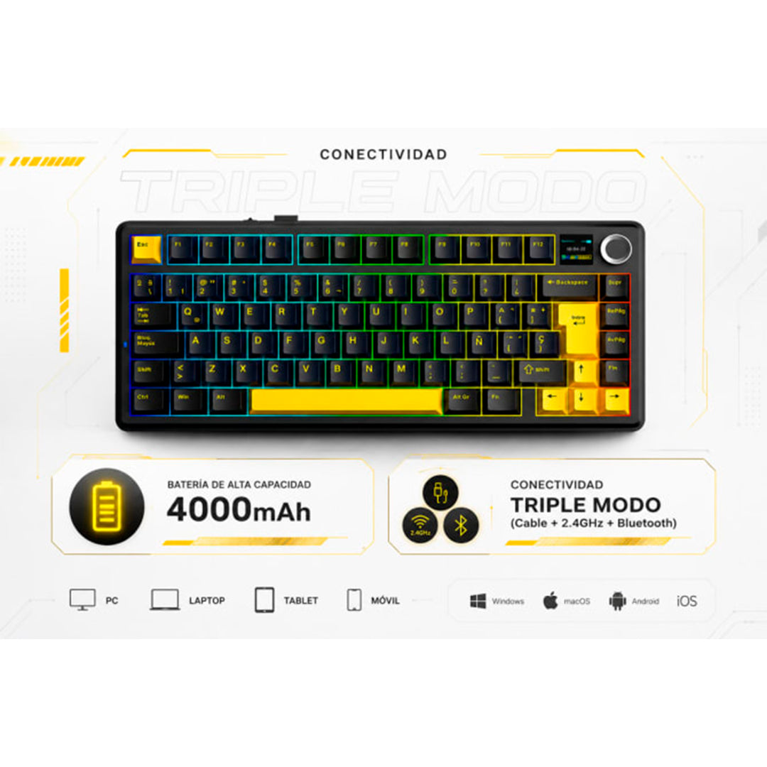 Teclado macánico gamer Aula F75MAX Inalambrico Español (BLACK/YELLOW - STAR VECTOR)