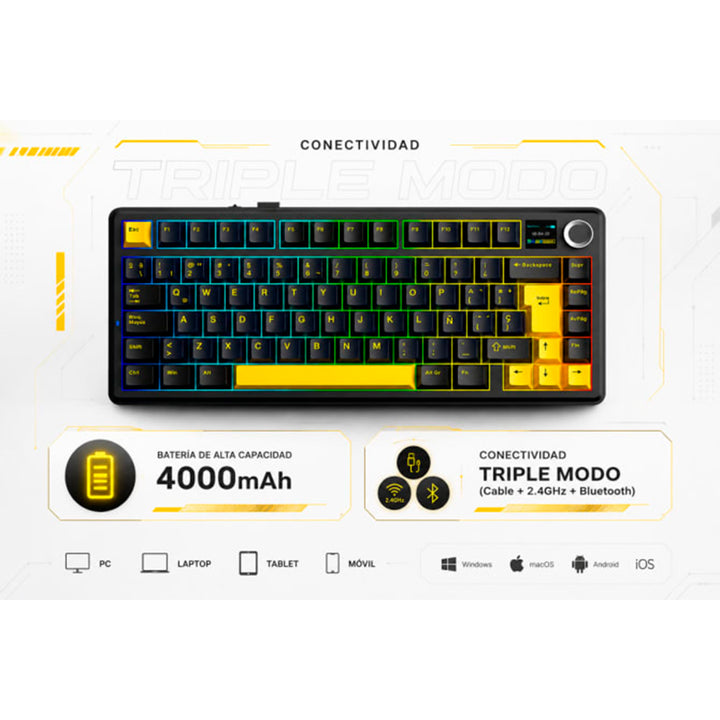 Teclado macánico gamer Aula F75MAX Inalambrico Español (BLACK/YELLOW - STAR VECTOR)