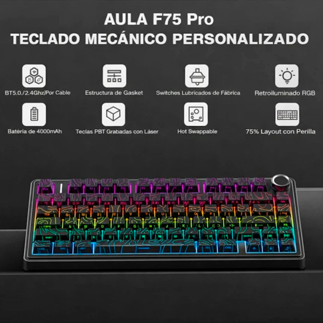 Teclado Aula F75 RGB Inalambrico Ingles - Star Vector Switch - Achorao