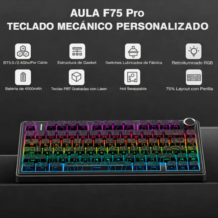 Teclado Aula F75 RGB Inalambrico Ingles - Star Vector Switch - Achorao