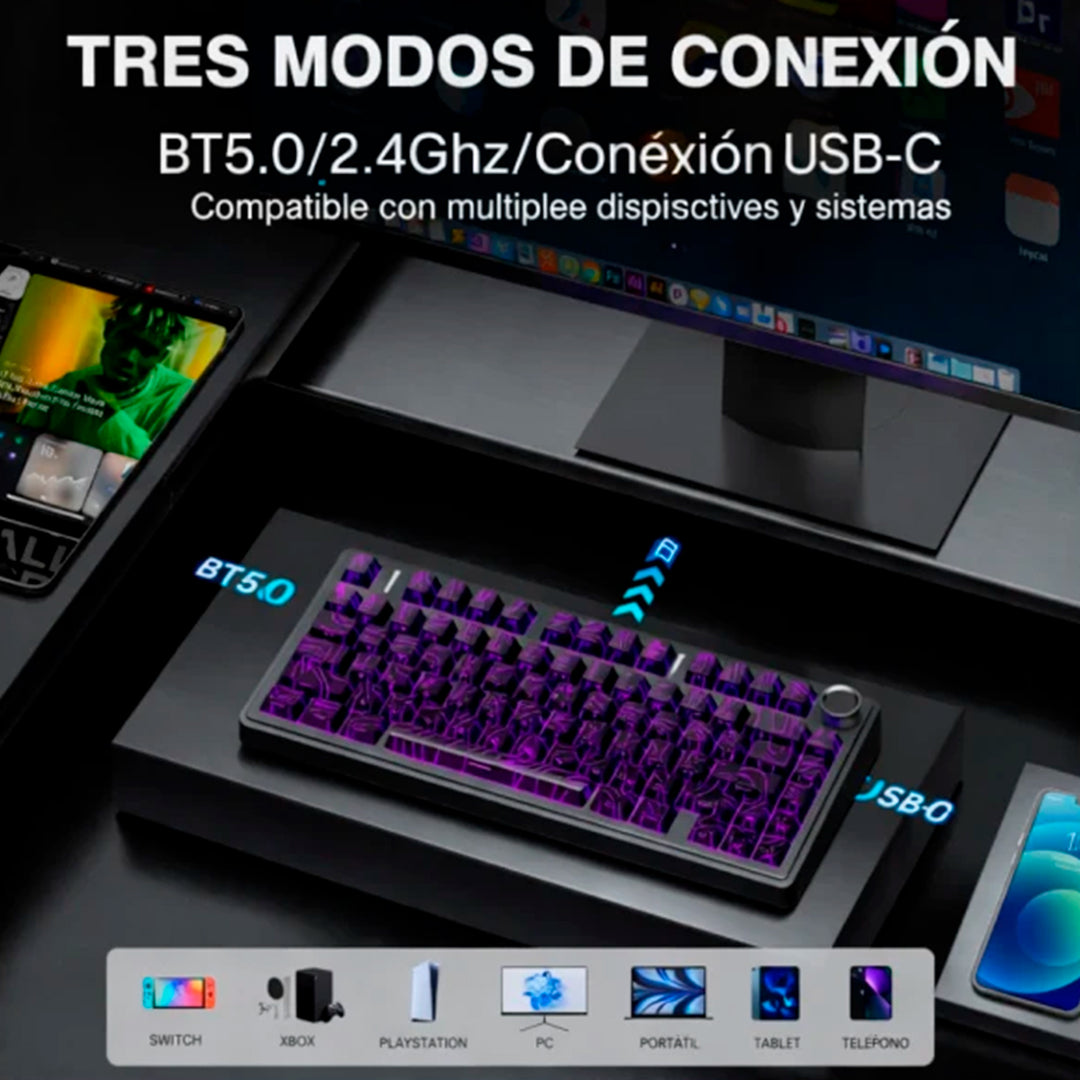 Teclado Aula F75 RGB Inalambrico Ingles - Star Vector Switch - Achorao