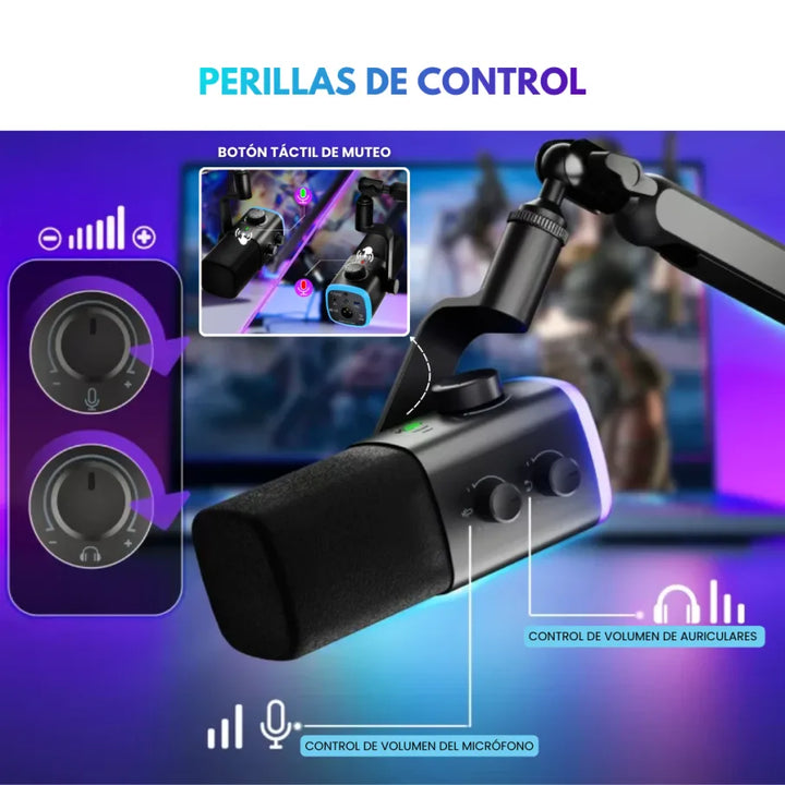 Micrófono Fifine AM9 para streaming y gaming, USB, RGB - Achorao