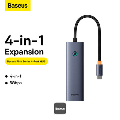 Adaptador HUB Baseus 4 Puertos Expansion UltraJoy Series 4-in-1 USB-C Hub A USB 3.0 Extensión - Gris - Achorao