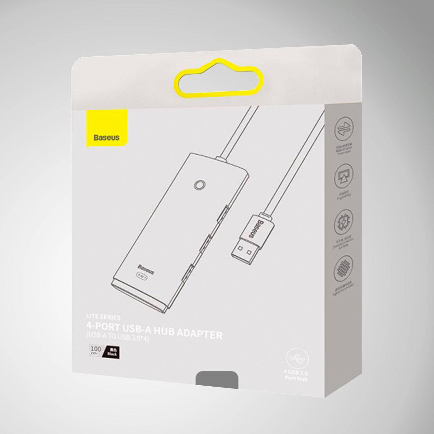 Adaptador HUB Lite 100cm Cluster Black Baseus UltraJoy Series 4-Puertos（USB A to USB 3.0） - Achorao