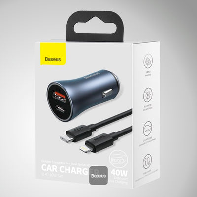 Contactor Baseus Pro Cargador Rápido Dual para Coche U+C 40W Gris oscuro - Achorao