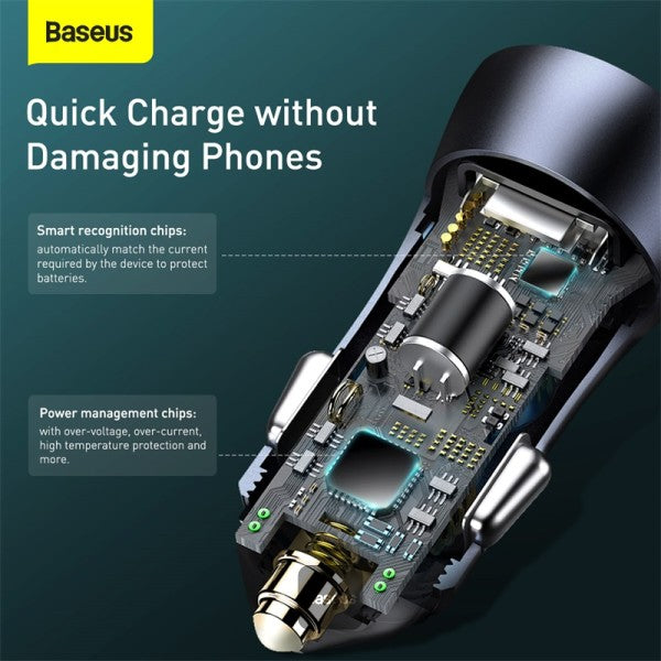 Contactor Baseus Pro Cargador Rápido Dual para Coche U+C 40W Gris oscuro - Achorao