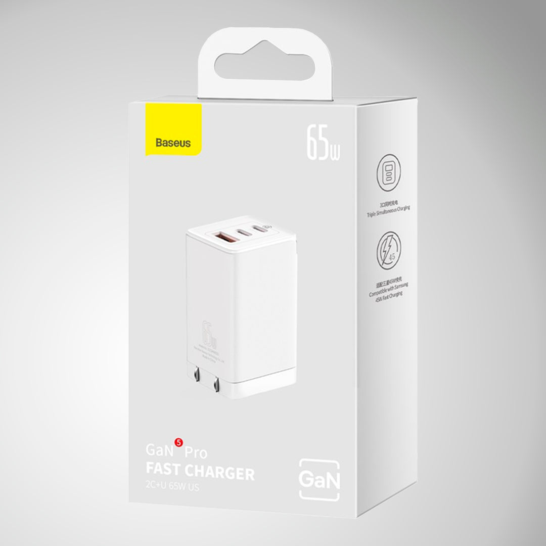 Cargador de carga rápida Baseus de 65w GaN5 Pro 2c+u 65w US - Achorao
