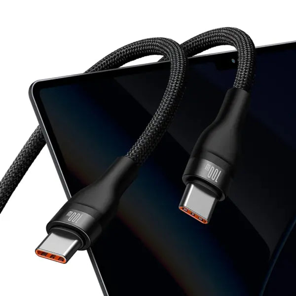 Baseus Flash Series Ⅱ Cable de carga rápida One-for-Two Type-C to C+C 100W 1.5m Negro - Achorao