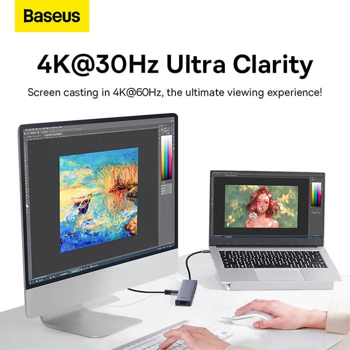 Adaptador HUB Space Grey Baseus UltraJoy Series 5-Puertos（Tipo-C a HDMI4K@30Hz+USB 3.0） - Achorao