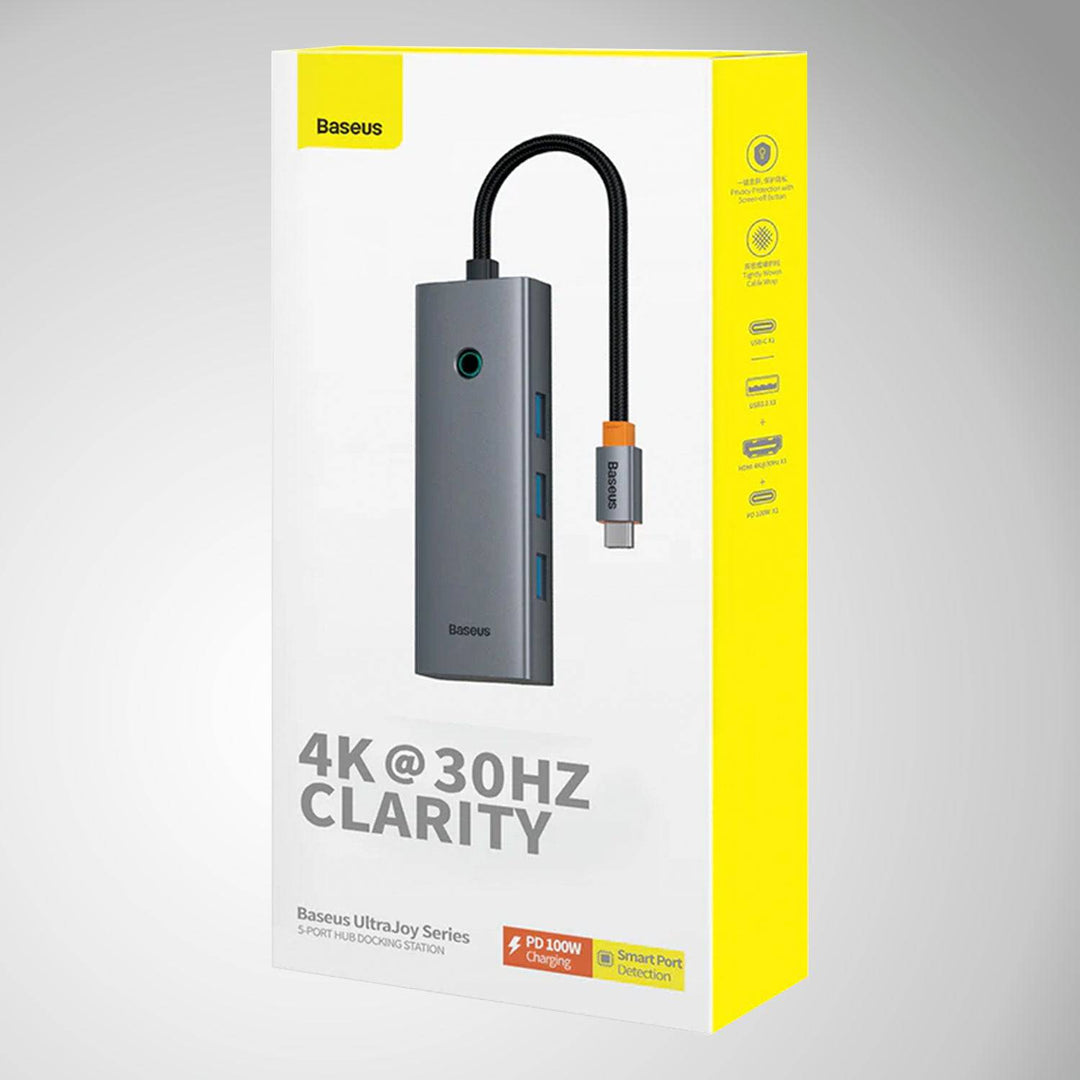 Adaptador HUB Space Grey Baseus UltraJoy Series 5-Puertos（Tipo-C a HDMI4K@30Hz+USB 3.0） - Achorao