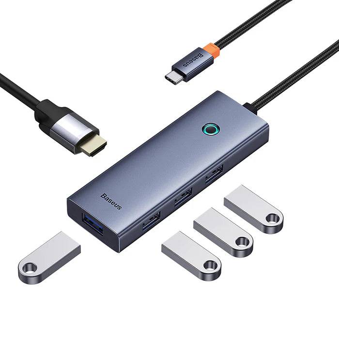 Adaptador HUB Space Grey Baseus UltraJoy Series 5-Puertos（Tipo-C a HDMI4K@30Hz+USB 3.0） - Achorao