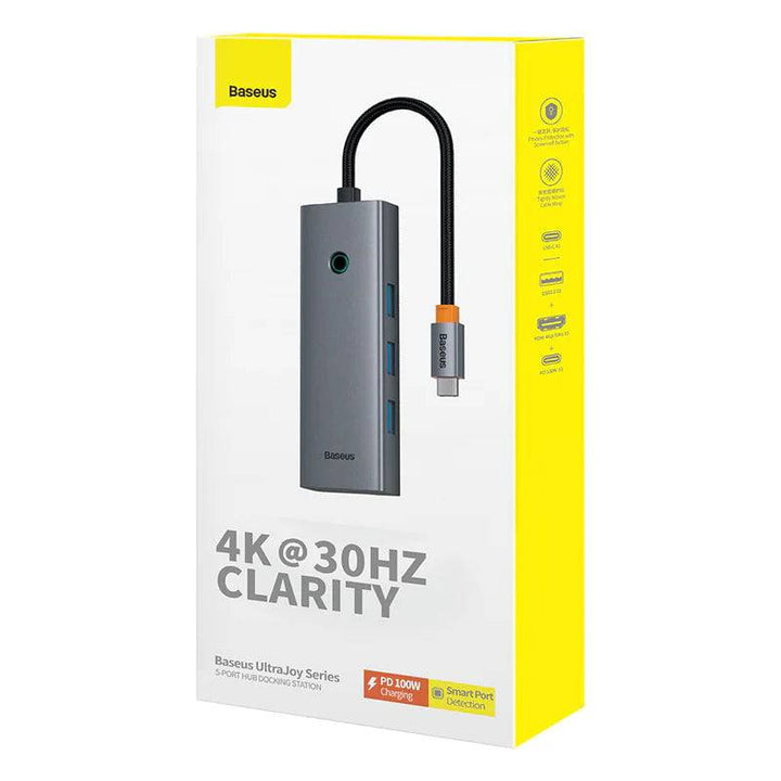 Adaptador HUB Space Grey Baseus UltraJoy Series 5-Puertos（Tipo-C a HDMI4K@30Hz+USB 3.0） - Achorao