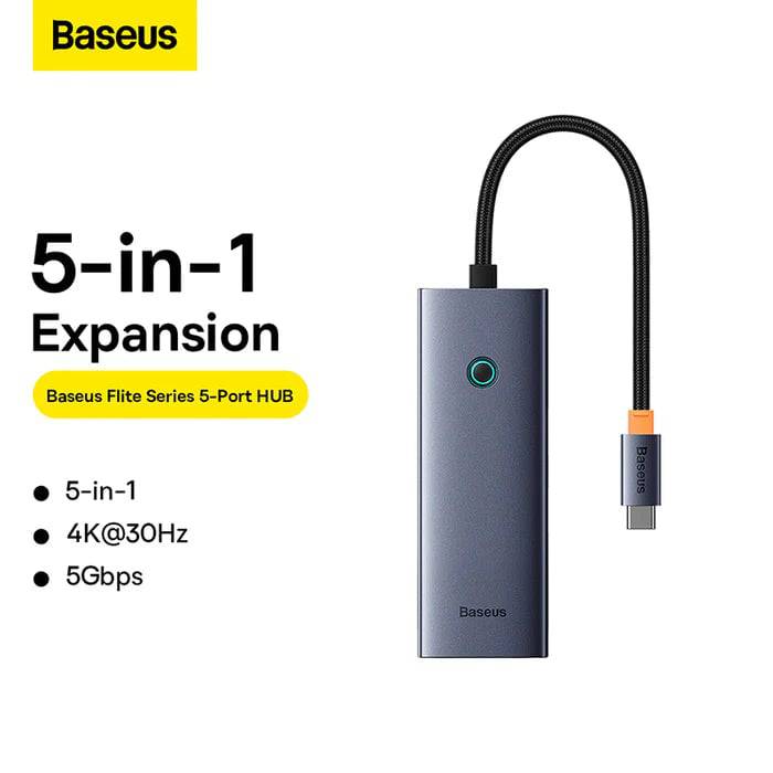 Adaptador HUB Space Grey Baseus UltraJoy Series 5-Puertos（Tipo-C a HDMI4K@30Hz+USB 3.0） - Achorao