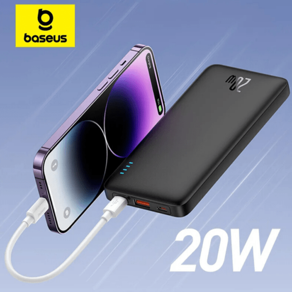 Power Bank de carga rápida Airpow 10000mAh 20W Black Baseus（Con cable de carga Simple Series USB a Tipo-C 30cm ） - Achorao