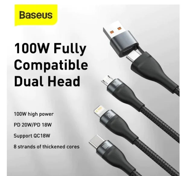 Baseus Flash Series Ⅱ Dos para tres Cable de carga U+C a M+L+C 100W - Achorao