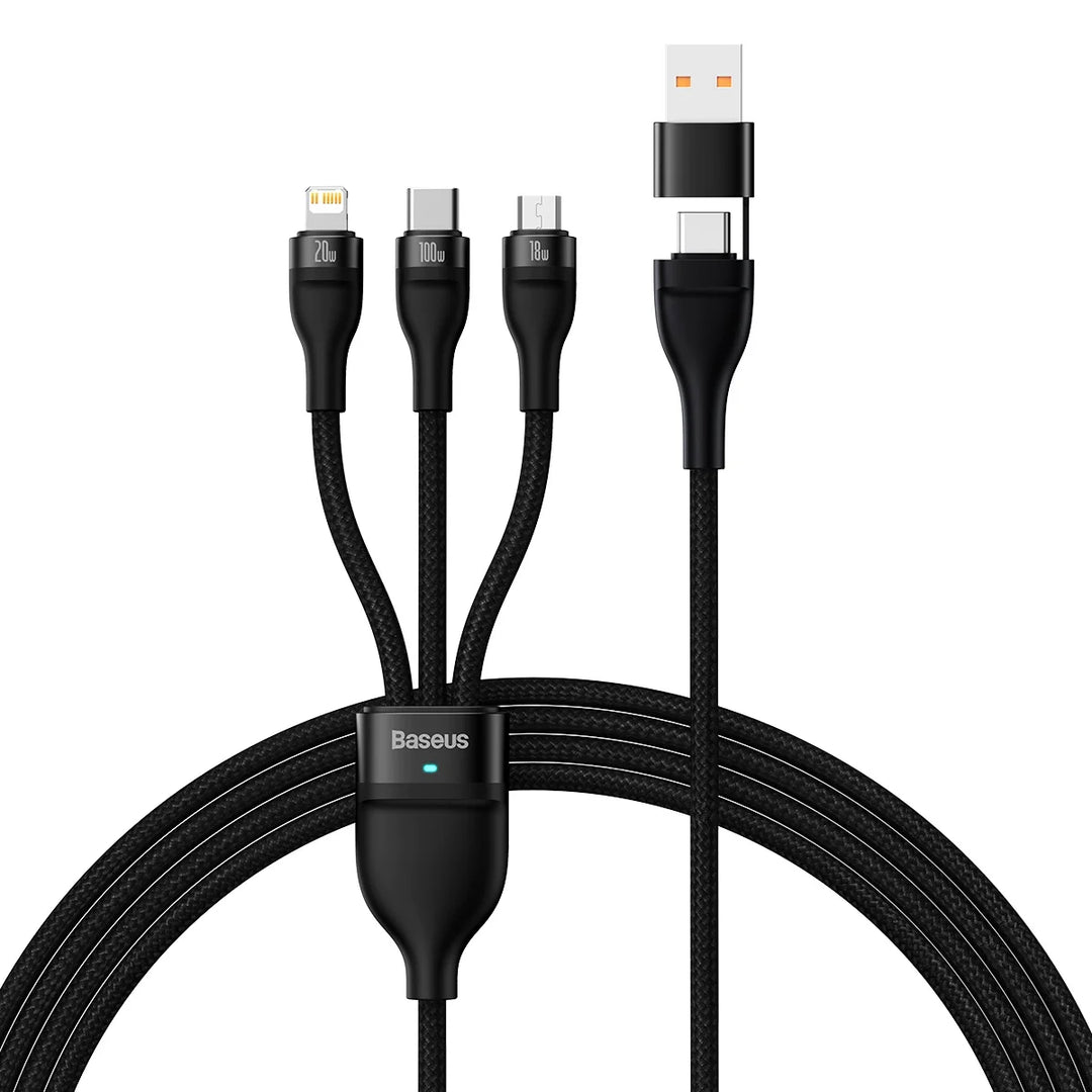 Baseus Flash Series Ⅱ Dos para tres Cable de carga U+C a M+L+C 100W - Achorao