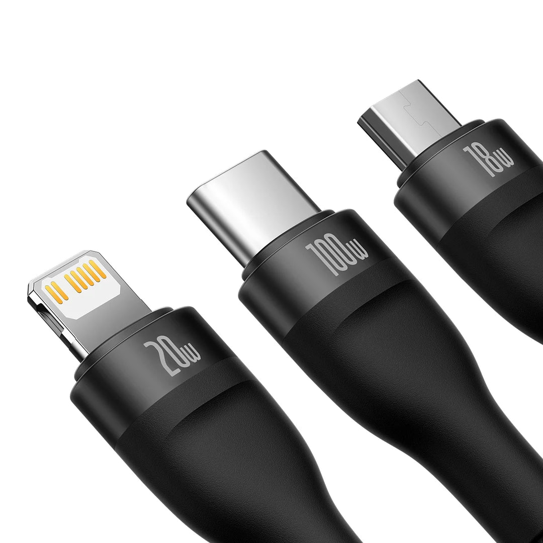 Baseus Flash Series Ⅱ Dos para tres Cable de carga U+C a M+L+C 100W - Achorao