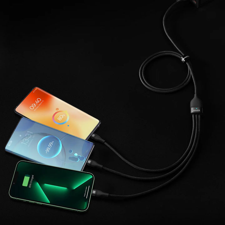 Baseus Flash Series Ⅱ Dos para tres Cable de carga U+C a M+L+C 100W - Achorao