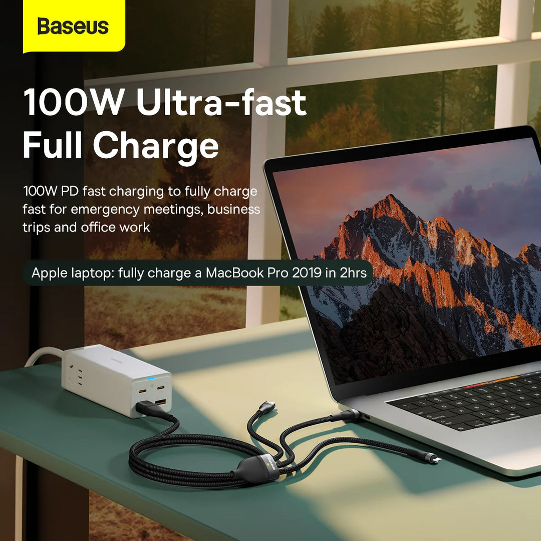 Baseus Flash Series Ⅱ Dos para tres Cable de carga U+C a M+L+C 100W - Achorao