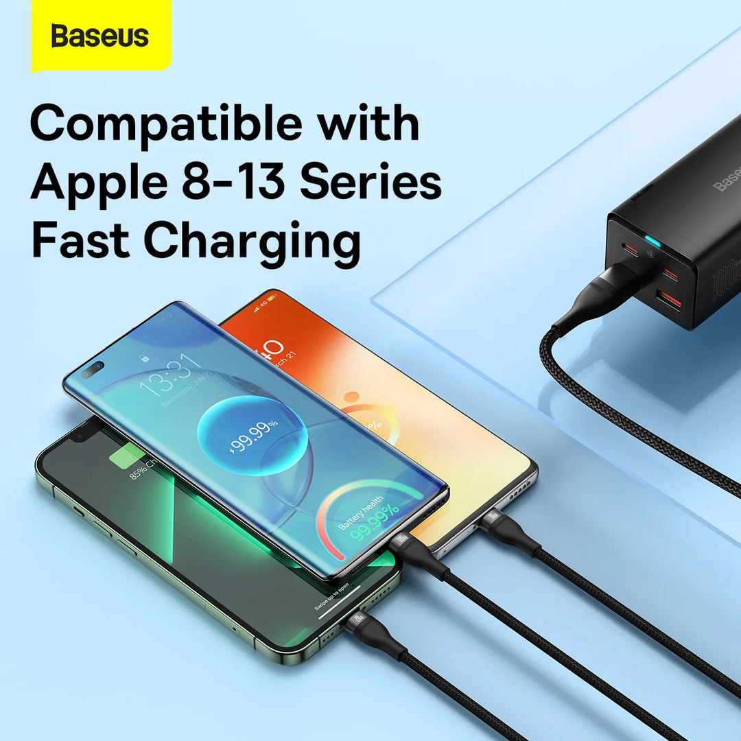 Baseus Flash Series Ⅱ Dos para tres Cable de carga U+C a M+L+C 100W - Achorao