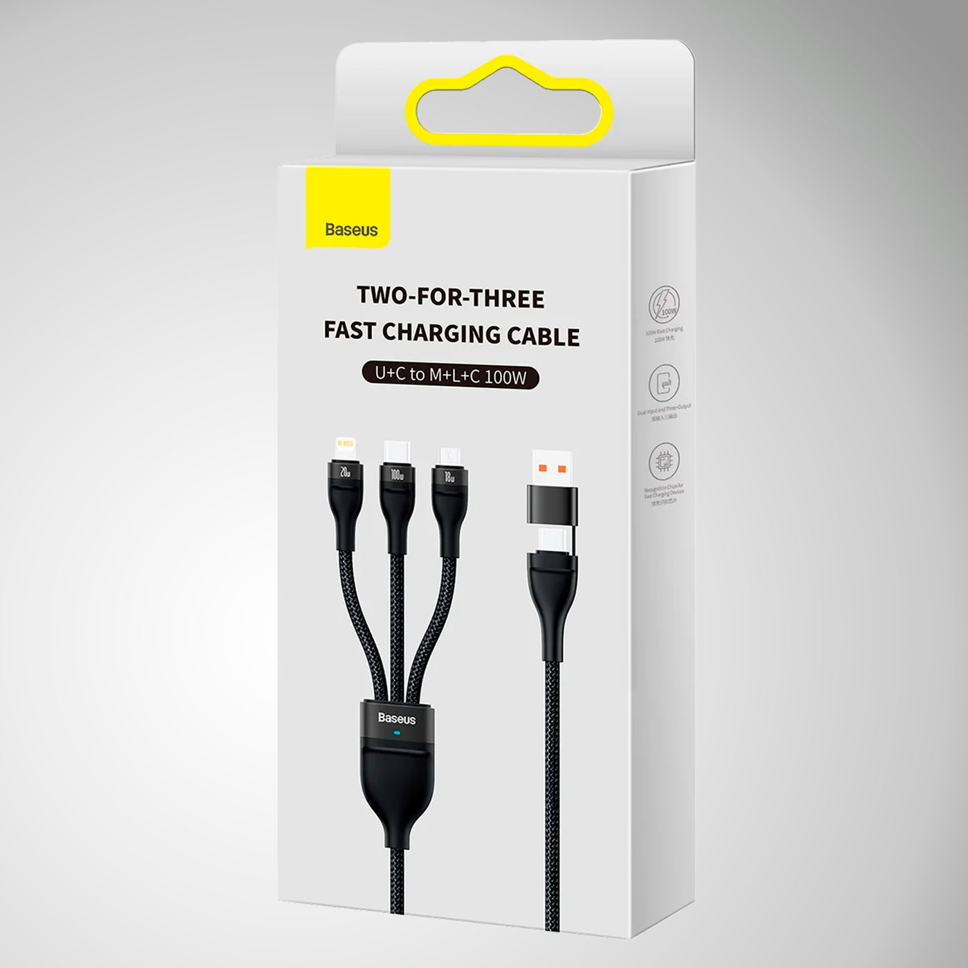 Baseus Flash Series Ⅱ Dos para tres Cable de carga U+C a M+L+C 100W - Achorao
