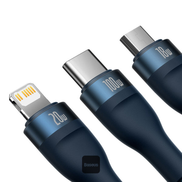 Baseus Flash Series Ⅱ Dos para tres Cable de carga U+C a M+L+C 100W - Achorao