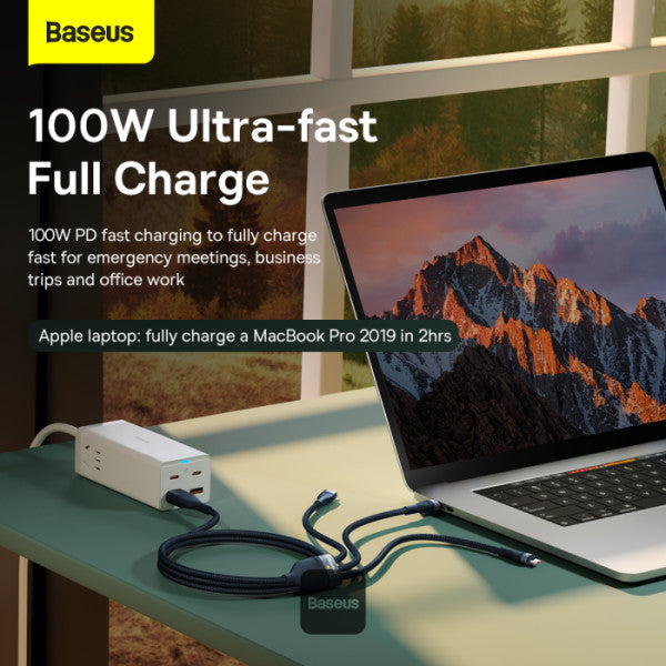 Baseus Flash Series Ⅱ Dos para tres Cable de carga U+C a M+L+C 100W - Achorao