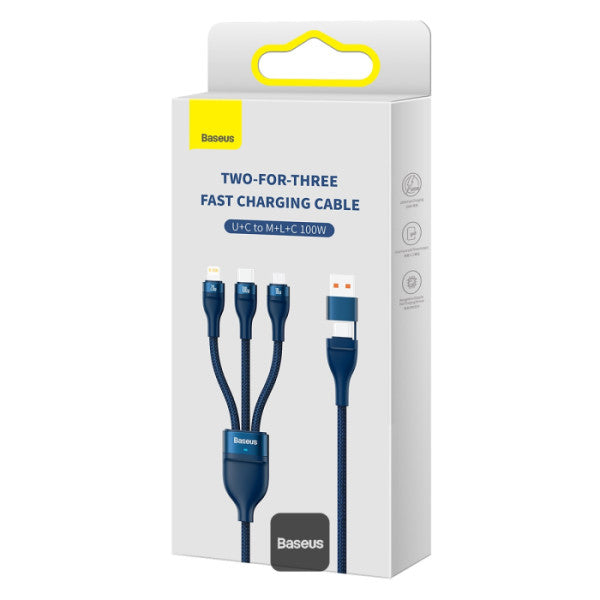 Baseus Flash Series Ⅱ Dos para tres Cable de carga U+C a M+L+C 100W - Achorao