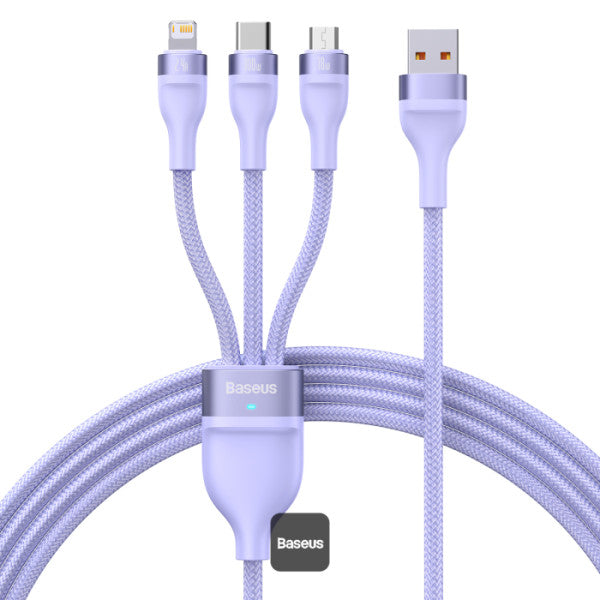 Baseus Flash Series Ⅱ Dos para tres Cable de carga U+C a M+L+C 100W - Achorao