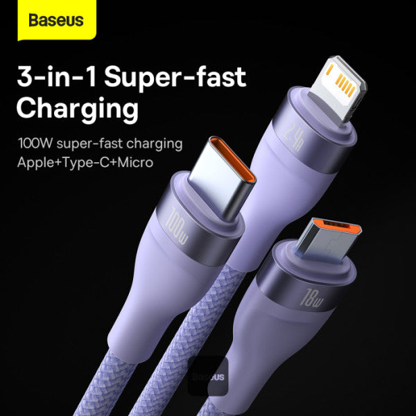 Baseus Flash Series Ⅱ Dos para tres Cable de carga U+C a M+L+C 100W - Achorao