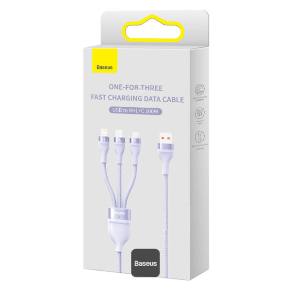 Baseus Flash Series Ⅱ Dos para tres Cable de carga U+C a M+L+C 100W - Achorao