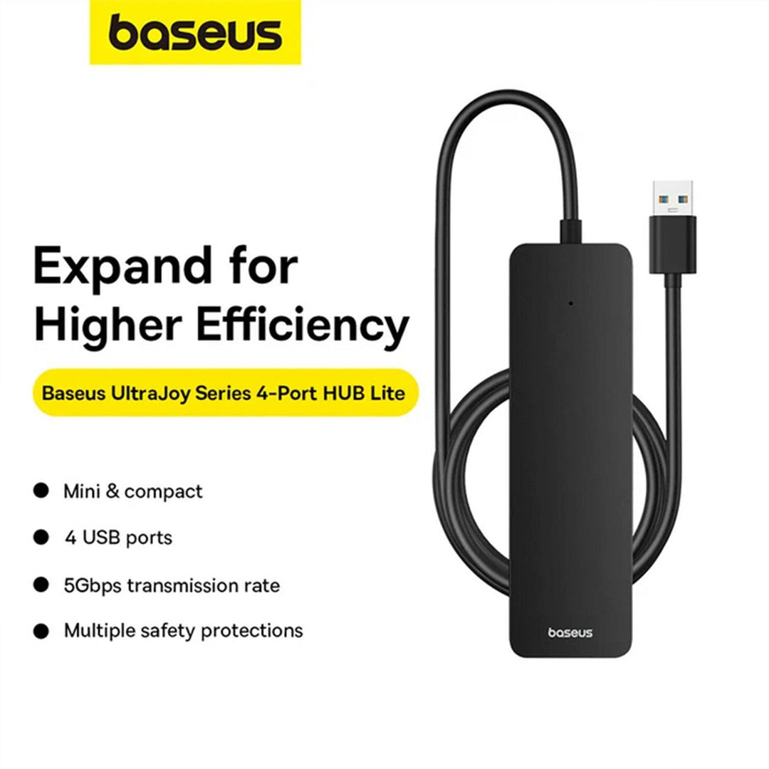 Adaptador HUB Lite 100cm Cluster Black Baseus UltraJoy Series 4-Puertos（USB A to USB 3.0） - Achorao