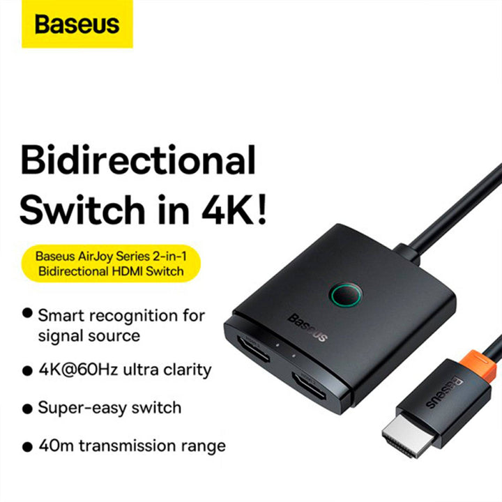 HDMI Switch con 1m Cable Cluster Black Baseus AirJoy Series 2-in-1 Bidireccional - Achorao