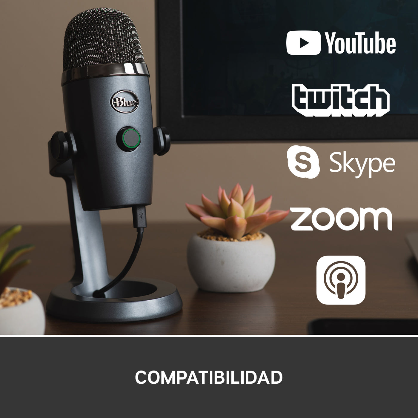 Micrófono Blue Yeti Nano Cardioide Omnidireccional USB - Achorao