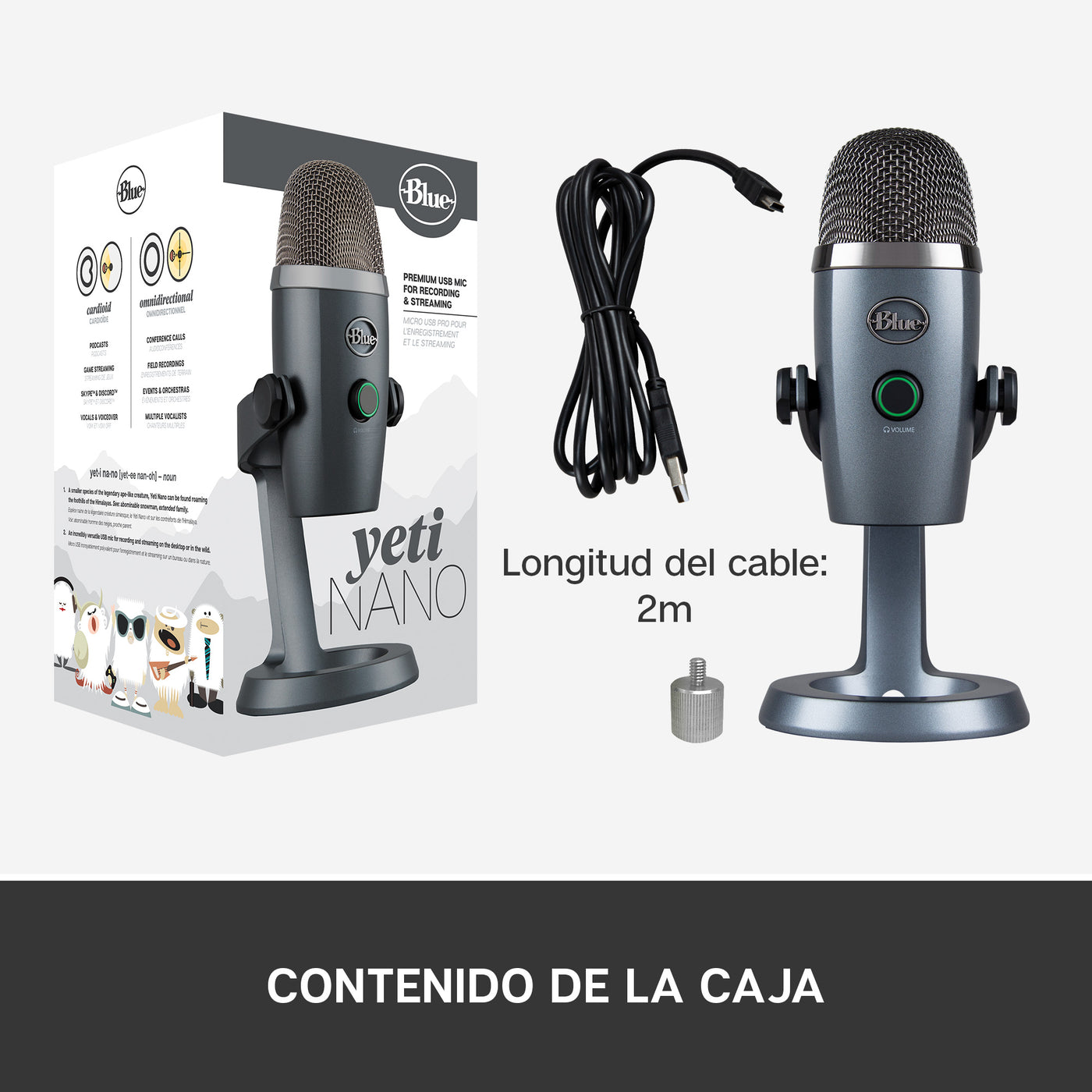 Micrófono Blue Yeti Nano Cardioide Omnidireccional USB - Achorao
