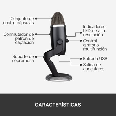 Micrófono Blue Yeti X USB Plug and Play / 4 patrones polares - Achorao