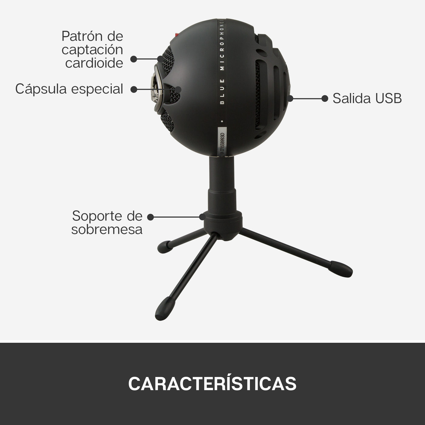 Micrófono Blue Snowball Ice Cardioide USB Plug and Play Black - Achorao