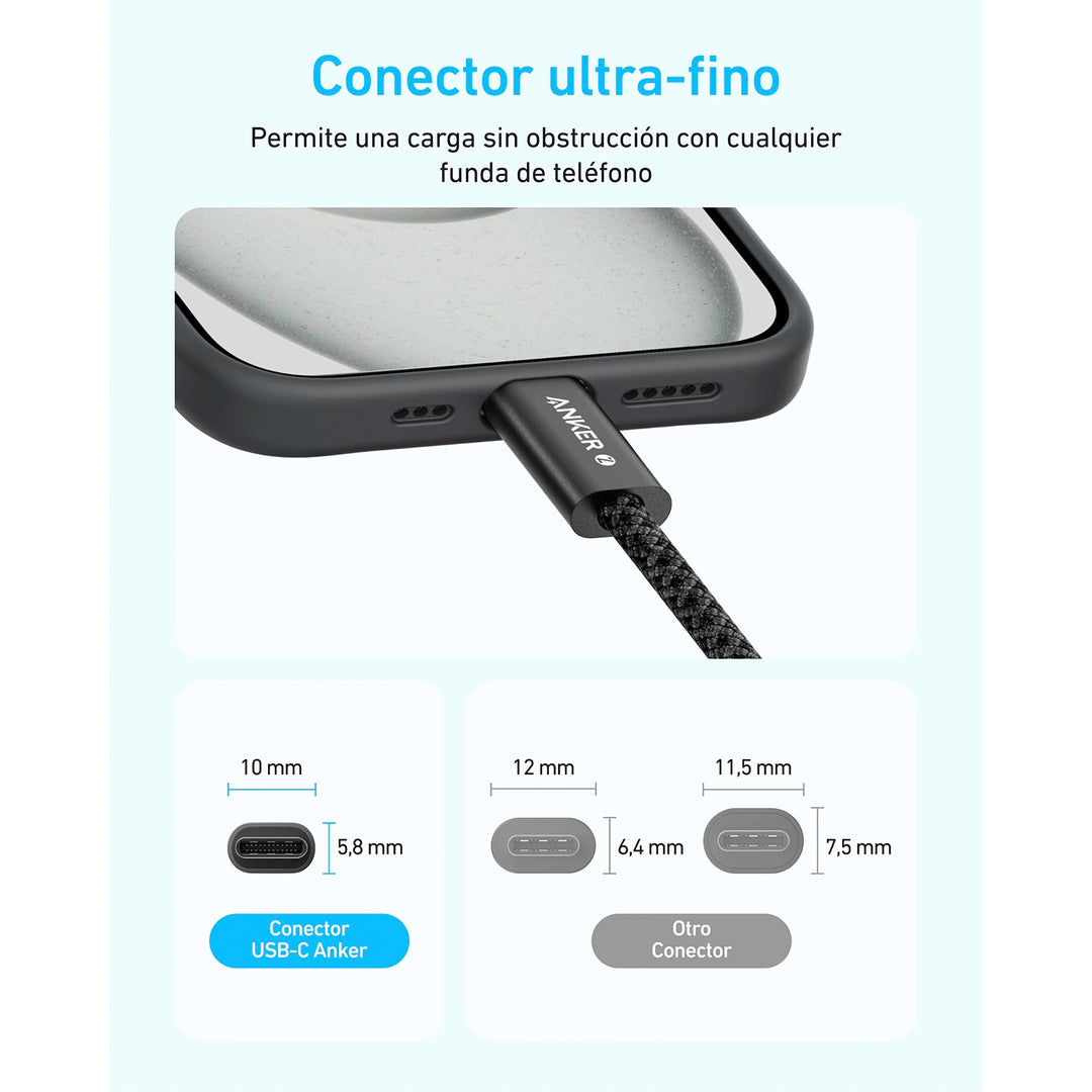 Cable de carga rápida Anker Zolo USB-C a USB-C trenzado de 240W, 1 m, color negro